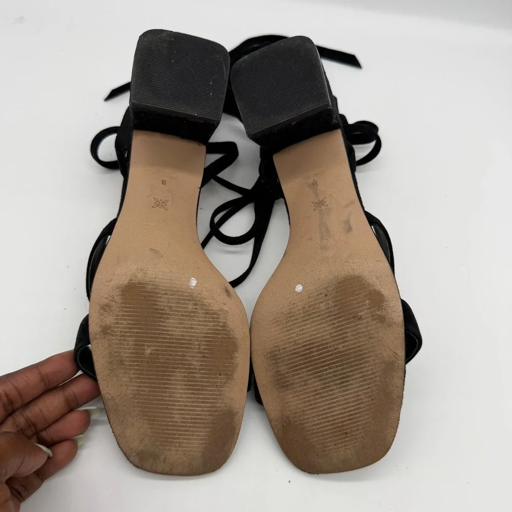 BCBGeneration Debby Black Suede Strappy Block Heel‎ Lace Up Sandals Size 8M